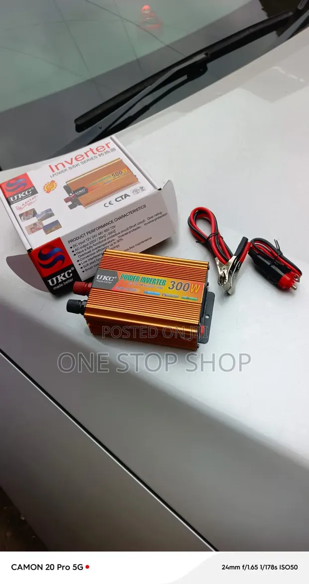 300W Power Inverter with Battery Clips & Cigarette Lighter Plug - 1