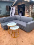 Channel Tufted 5-Seater Grey Sofa with Coffee Tables & Armchair - 2