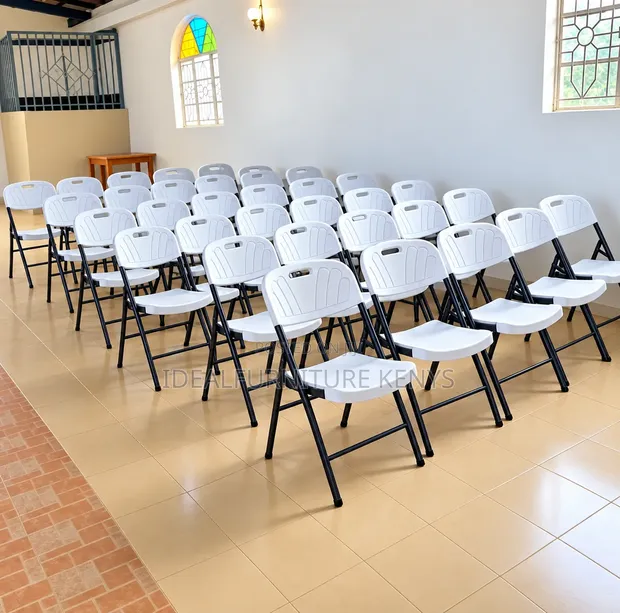 New White Plastic Folding Conference Chairs - 1