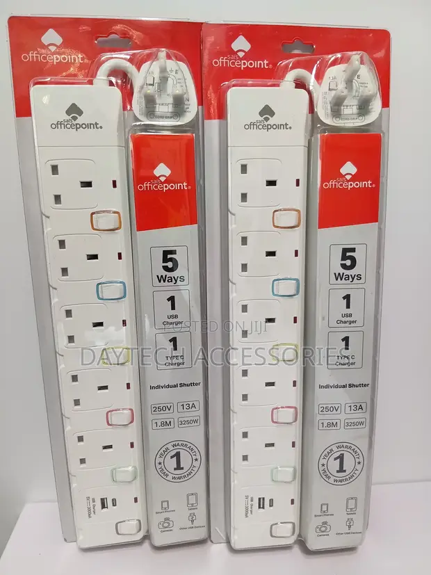 Officepoint 5-Way Extension Socket with USB Ports - 1