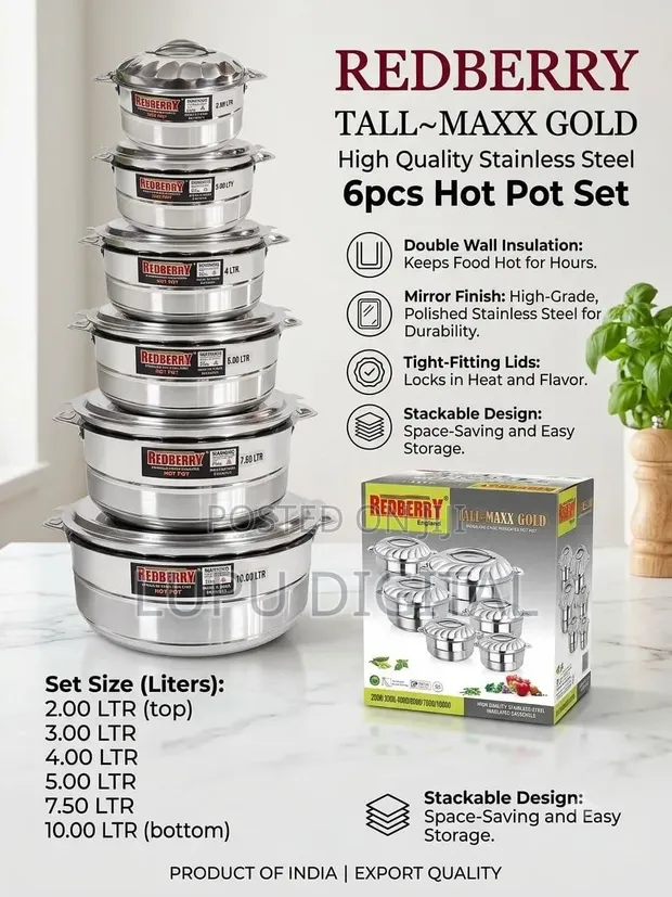 Redberry Stainless Steel Insulated Hotpot Set (6pcs) - 1