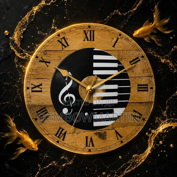 Wooden Wall Clock with Vinyl Disc & Roman Numerals - 1