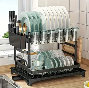 2-Tier Dish Drying Rack ya Jikoni - Nyeusi