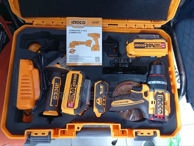 Ingco 20V Cordless Brushless Combo Kit (Grinder/Drill) - 1
