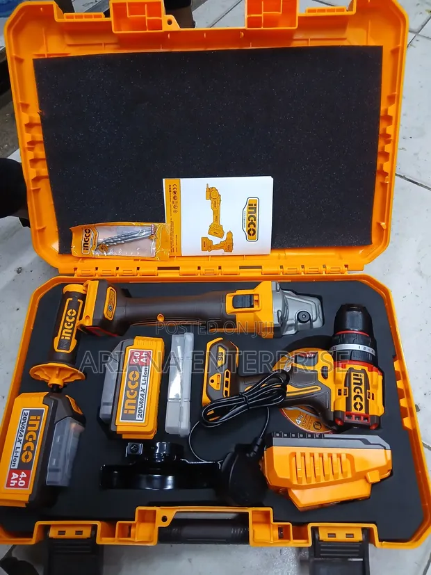 Ingco 20V Brushless Cordless Combo Kit Grinder/Drill Mpya - 1
