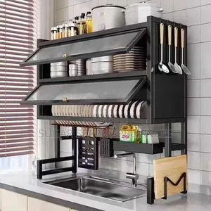 Double Over-Sink Dish Rack yenye Kifuniko cha Glass Acrylic