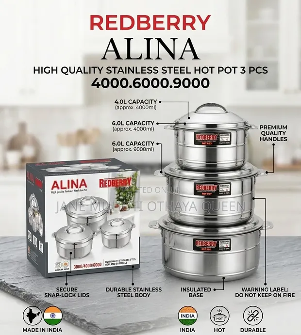 Redberry Premium Stainless Steel Insulated Hotpot Set (3 Pcs) - 1