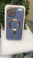 Kifaa cha Kesi cha MagSafe cha iPhone 12 Pro Max cha Bluu Mwanga chenye Kingo za Dhahabu - 1