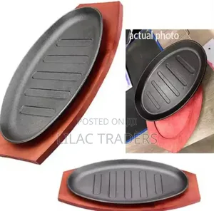 Premium Cast Iron Sizzling Plate with Wooden Tray
