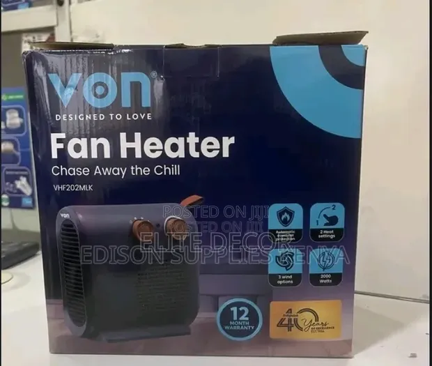 VON VHF2000MLK 2000W Fan Heater with Thermostat - 1