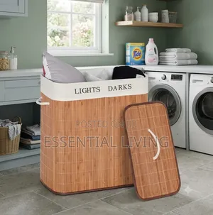 2-Section Collapsible Wooden Laundry Hamper