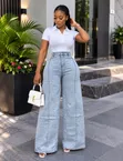 Fashion Nova Mummy Jeans - Light Blue - 1