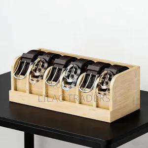 Kishikilia Mikanda cha Bambu cha Premium - Nafasi 6 | Nyeusi na Kahawia