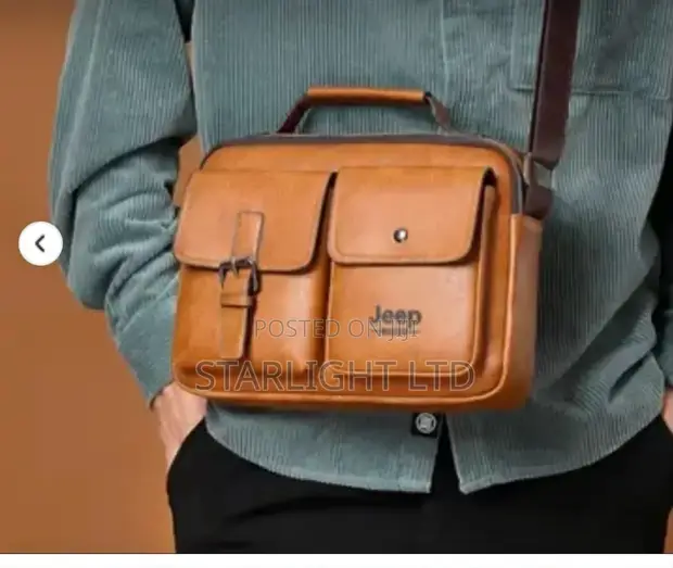 Light Brown Jeep Leather Laptop Bag - 1