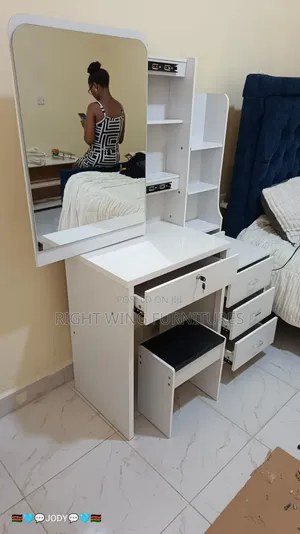 Sliding Mirror Dressing Table with Stool - White