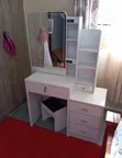 Sliding Mirror Dressing Table with Stool - White - 2