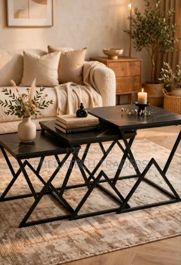 Elegant 3-Piece Nesting Coffee Tables - Black - 1