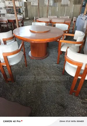 Round Solid Dining Table Set with Rotating Top