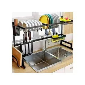 Ctystallove 2-Tier Over Sink Dish Rack - Black Stainless Steel