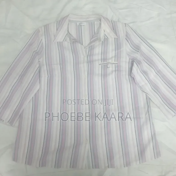 XL Pastel Vertical Striped 3/4 Sleeve Vintage Blouse - 1