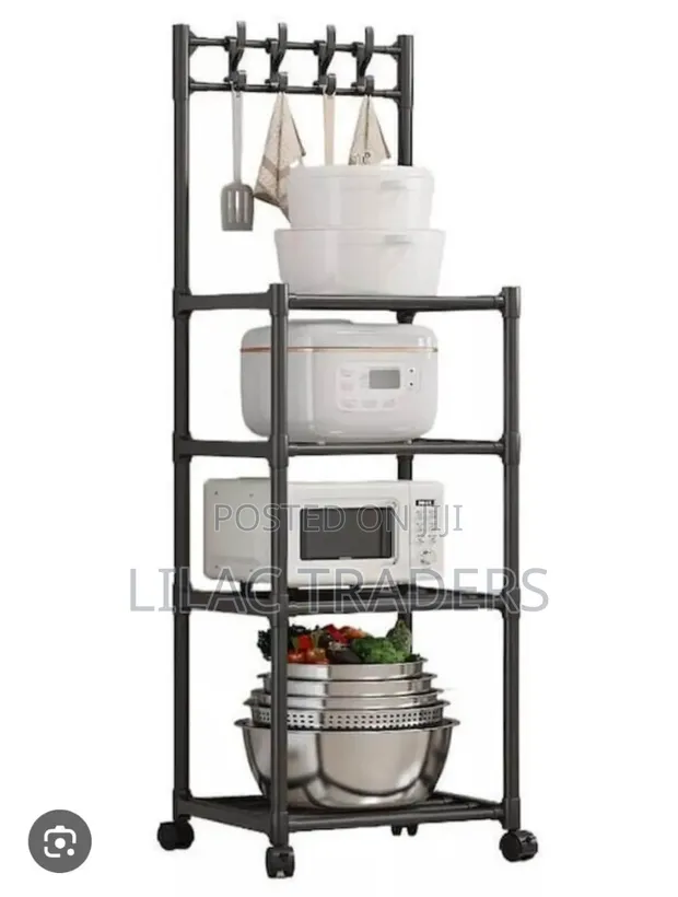 Detachable 4-Layer Trolley Storage Rack with 4 Hooks - 1