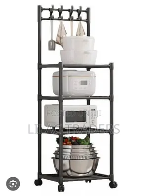 Detachable 4-Layer Trolley Storage Rack with 4 Hooks
