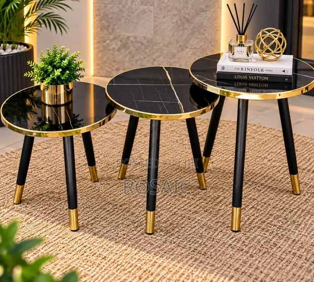 Luxury 3-Piece Black Gold Coffee Table Set - 1