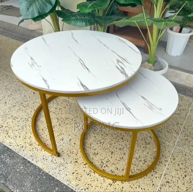Modern 2-Piece Marble Nesting Coffee Tables - Gold - 1