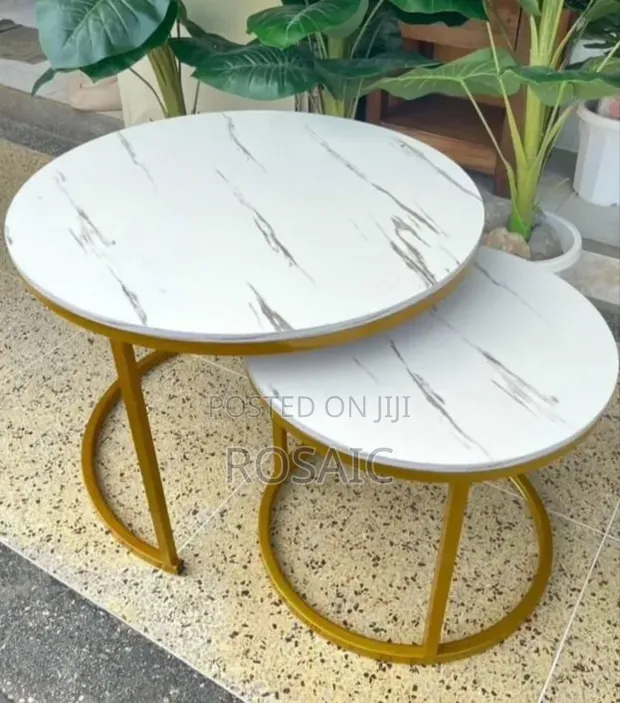 Round Marble-Effect Nesting Tables - Gold Finish - 1