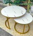 Round Marble-Effect Nesting Tables - Gold Finish - 2