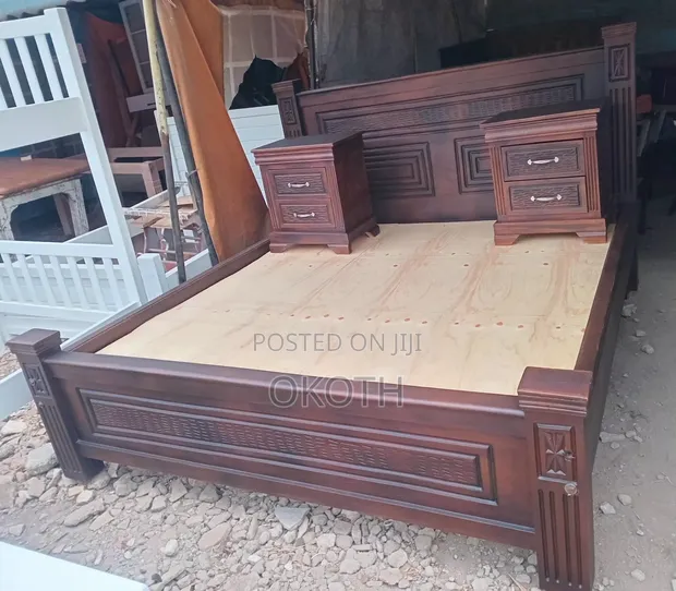 6x6 Hardwood Mahogany Bed with Side Cabinets - 1