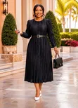 Plus Size Champagne Gold Plisse Midi Dress - 2