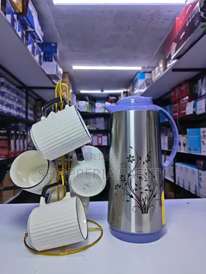 7pc Breakfast Set: 1.7L Flask & 6 Mugs