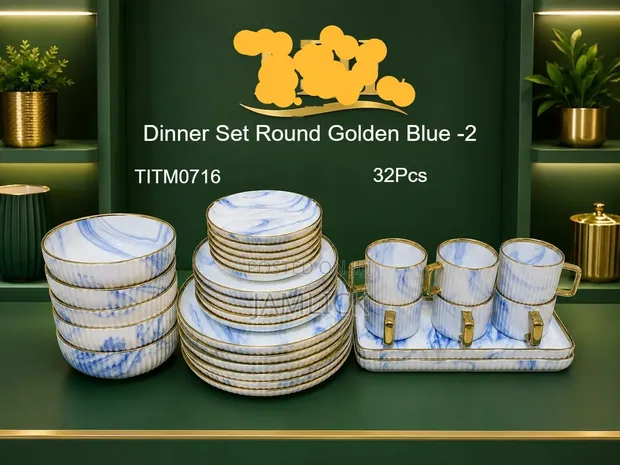 32-Piece Ripped Marble Blue Dinner Set - 1
