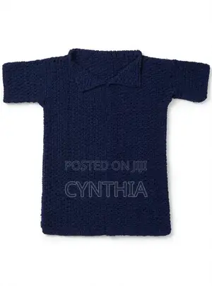 Handmade Crochet Polo Shirt - Navy Blue - Medium