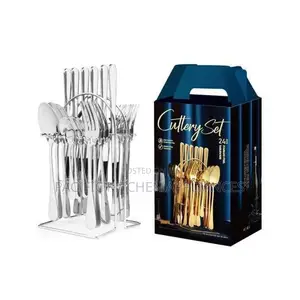 24-Piece Stainless Steel Cutlery Set with Stand - Silver