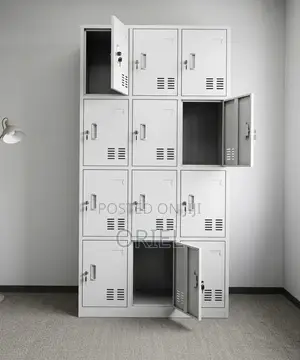 12-Locker Office File Cabinet - White Steel