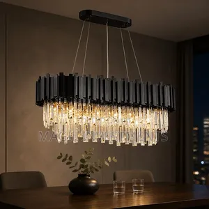 Chandelier ya Kifahari Nyeusi na Kristali ya Mstatili
