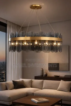 Chandelier ya Kisasa ya Dhahabu na Kioo cha Moshi