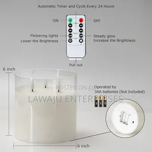 3-Wick LED Candle with Real Flame Effect (Grey)