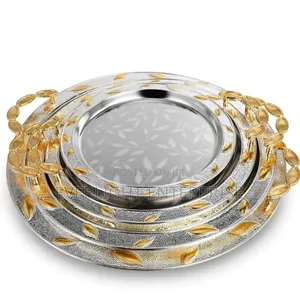 3-in-1 Stainless Steel Serving Trays with Gold Handles