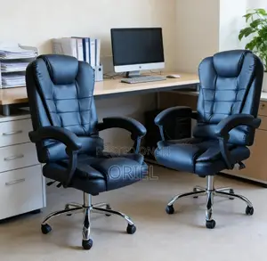 Executive Leather Office Chair with Footrest - Black