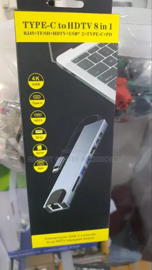 Type-C to HDTV 8-in-1 Adapter with RJ45, SD/TF Card Reader, USB, PD