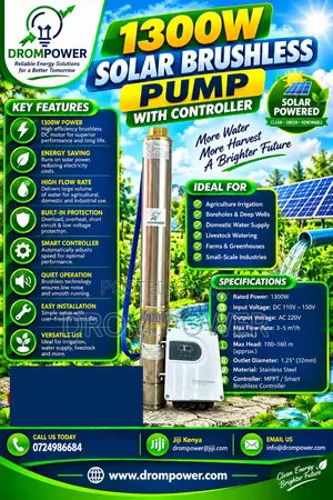 1300W Solar Brushless Water Pump yenye Controller