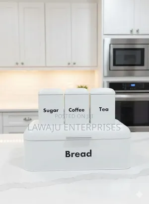 Elegant Bread Bin with 3 Canister Set