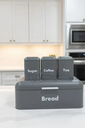 Nordic Style Hinged Bread Bin with 3 Canisters