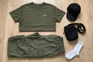 Set ya Kijeshi ya Kijani na Nyeupe - T-Shirt + Cargo Pants - Unisex