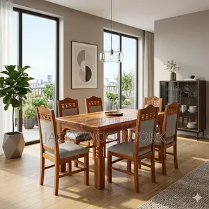 Classic Carved Wood Dining Set (6-Seater)