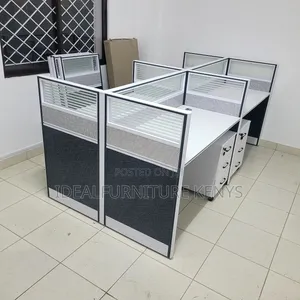 4 Seater White & Black Office Workstation