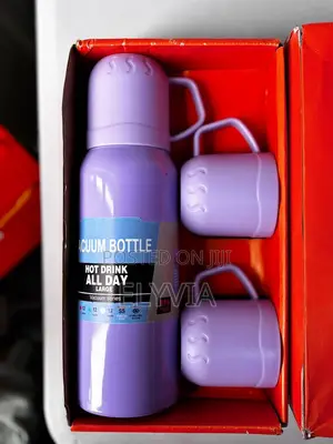 Seti ya Chupa ya Vacuum ya Zambarau na Vikombe Viwili
